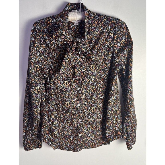J CREW Womens Floral Cotton Stretch Tie Neck Blouse Size Small - Picture 1 of 8